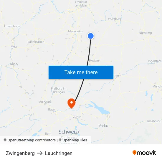Zwingenberg to Lauchringen map