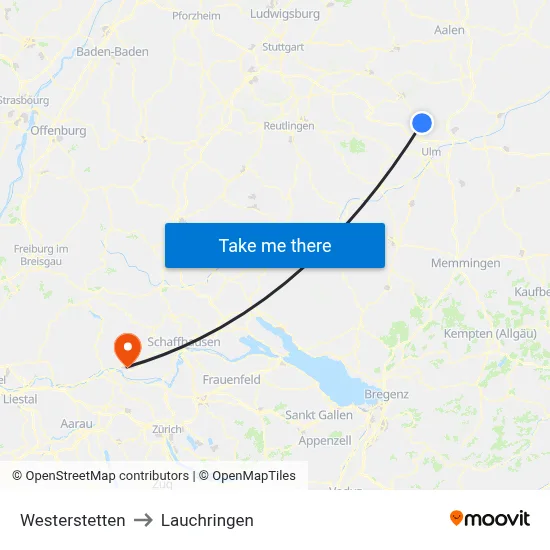 Westerstetten to Lauchringen map