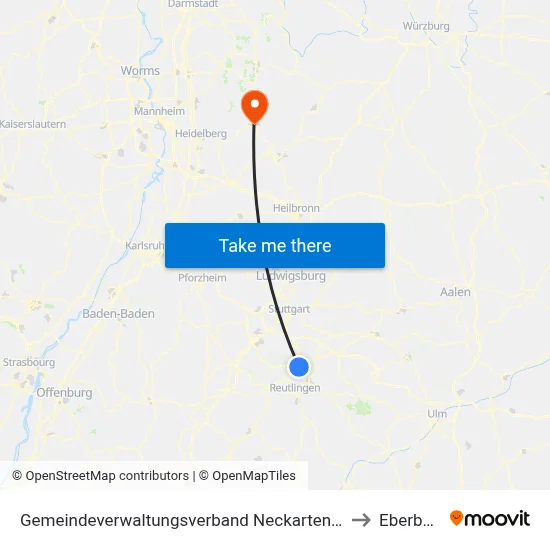 Gemeindeverwaltungsverband Neckartenzlingen to Eberbach map