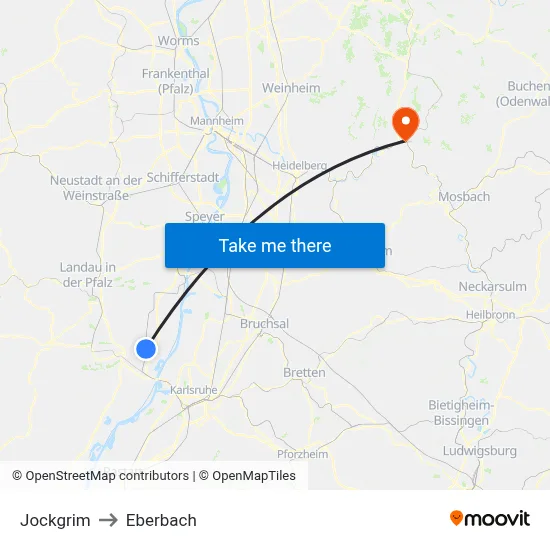 Jockgrim to Eberbach map