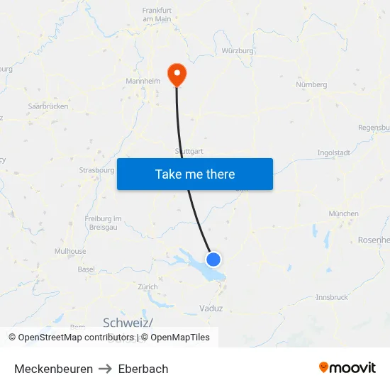 Meckenbeuren to Eberbach map