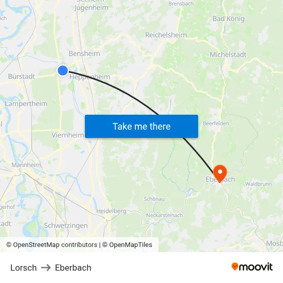 Lorsch to Eberbach map