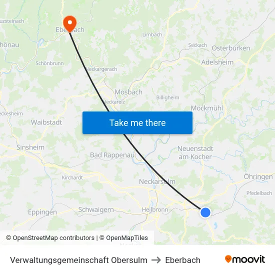 Verwaltungsgemeinschaft Obersulm to Eberbach map