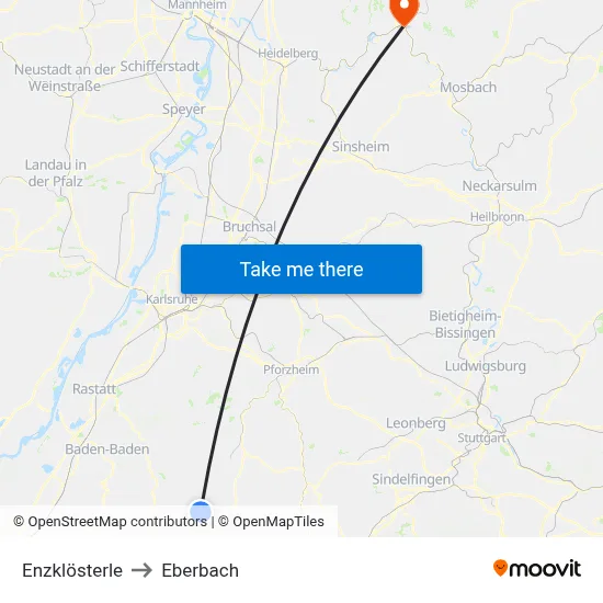 Enzklösterle to Eberbach map