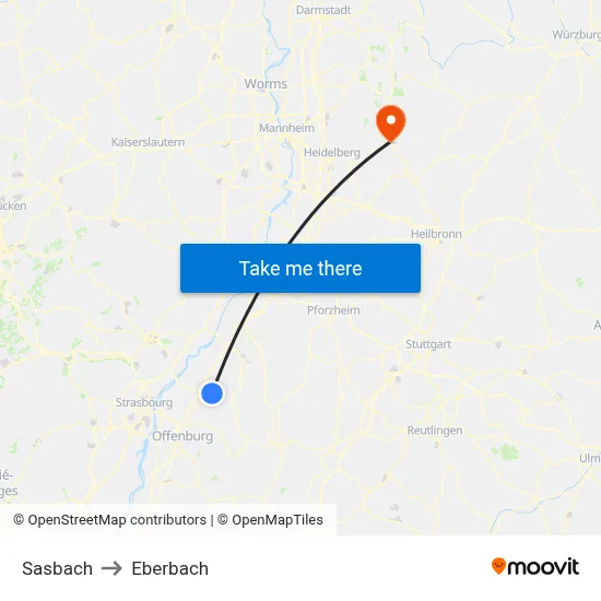 Sasbach to Eberbach map