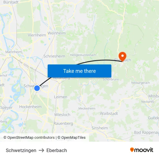Schwetzingen to Eberbach map