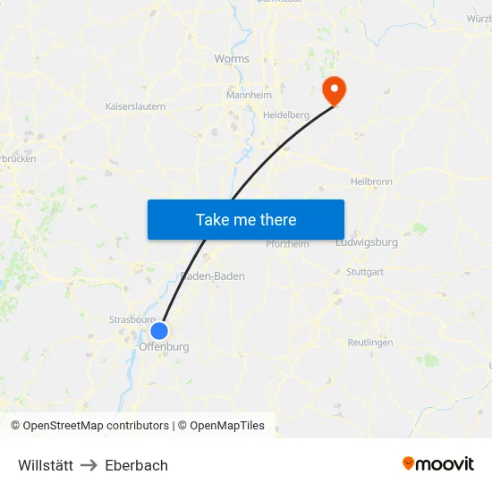 Willstätt to Eberbach map