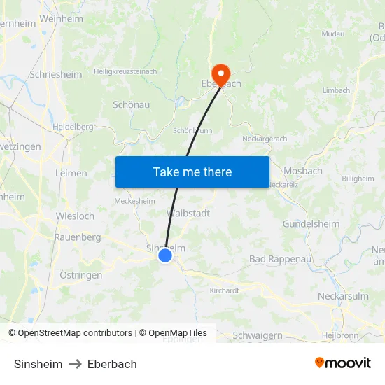 Sinsheim to Eberbach map