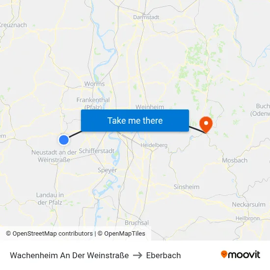 Wachenheim An Der Weinstraße to Eberbach map