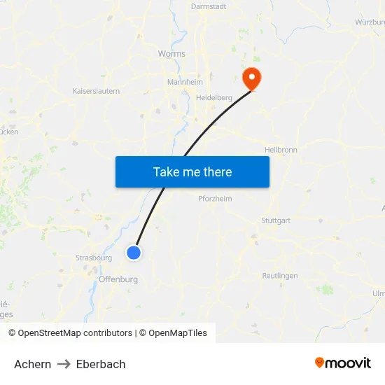 Achern to Eberbach map