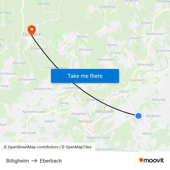 Billigheim to Eberbach map