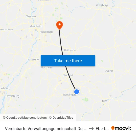 Vereinbarte Verwaltungsgemeinschaft Der Stadt Neuffen to Eberbach map