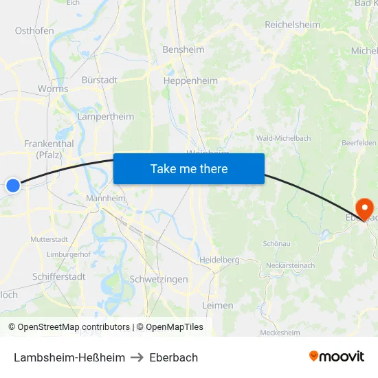 Lambsheim-Heßheim to Eberbach map