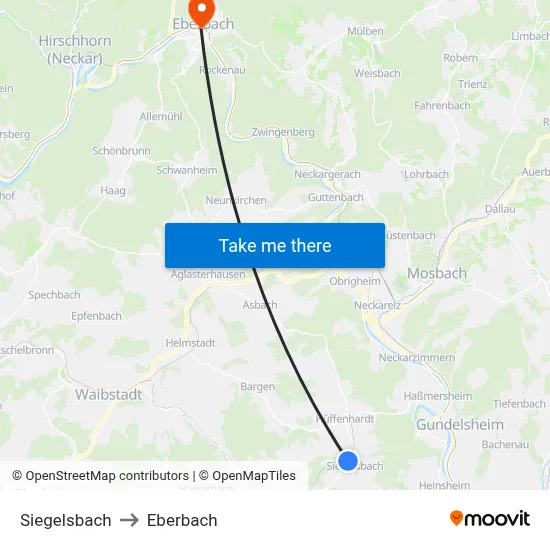 Siegelsbach to Eberbach map