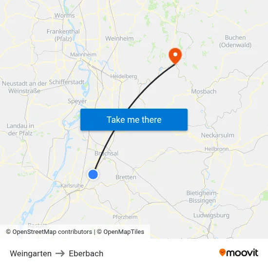 Weingarten to Eberbach map