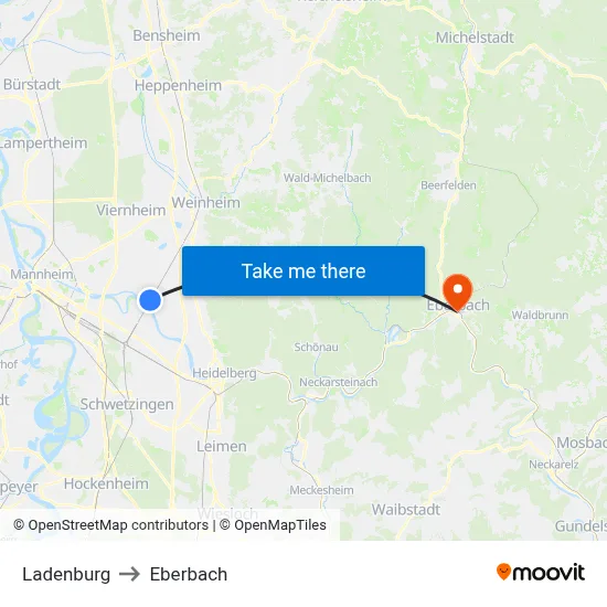 Ladenburg to Eberbach map