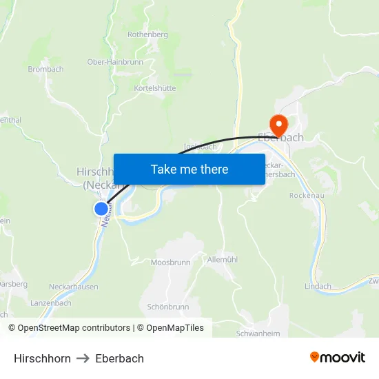 Hirschhorn to Eberbach map