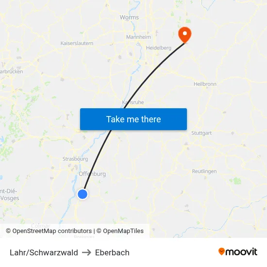 Lahr/Schwarzwald to Eberbach map