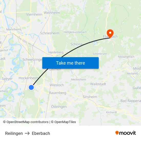 Reilingen to Eberbach map