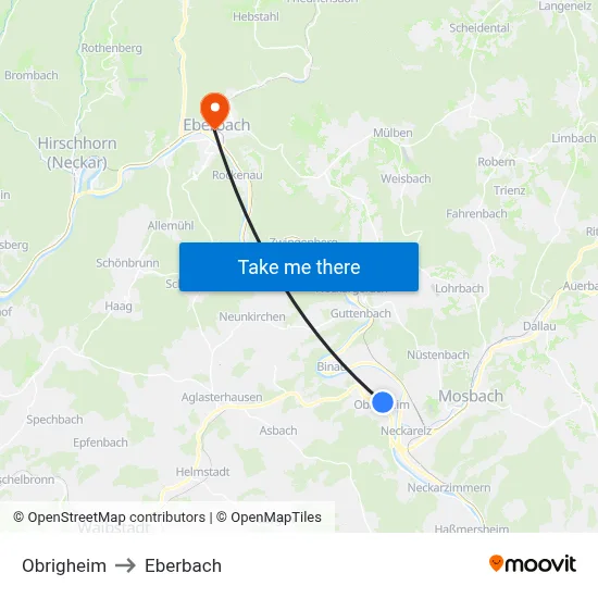 Obrigheim to Eberbach map