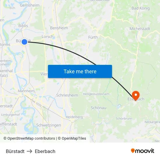 Bürstadt to Eberbach map