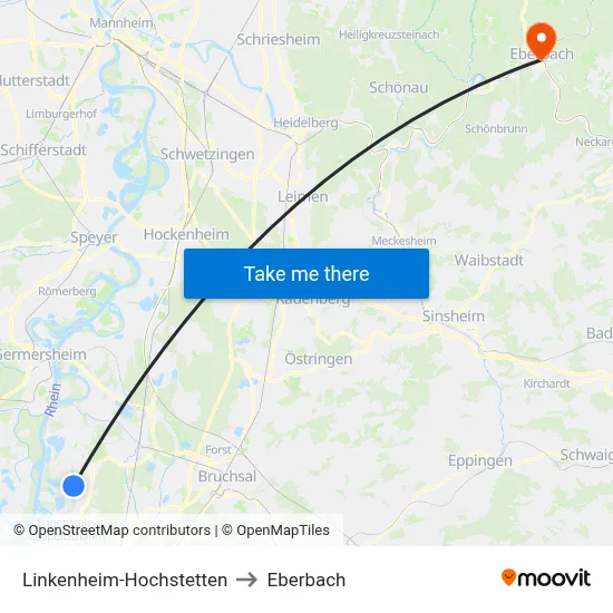 Linkenheim-Hochstetten to Eberbach map