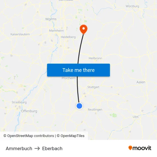 Ammerbuch to Eberbach map