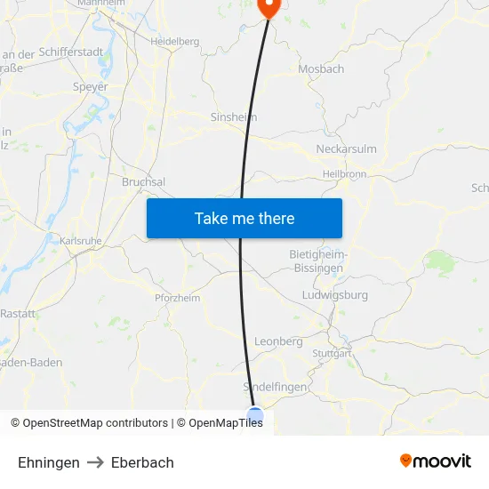 Ehningen to Eberbach map