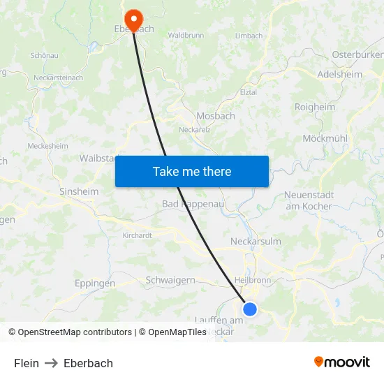 Flein to Eberbach map