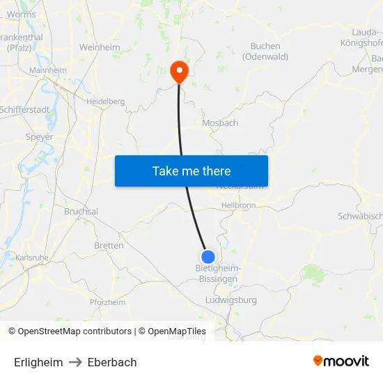 Erligheim to Eberbach map
