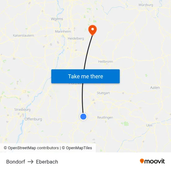Bondorf to Eberbach map