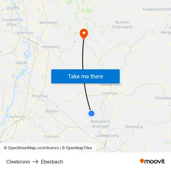 Cleebronn to Eberbach map
