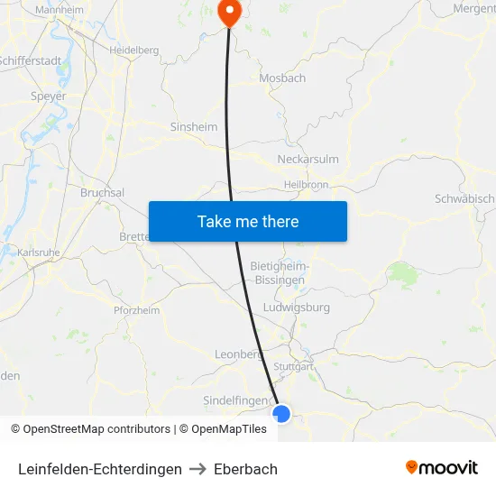 Leinfelden-Echterdingen to Eberbach map