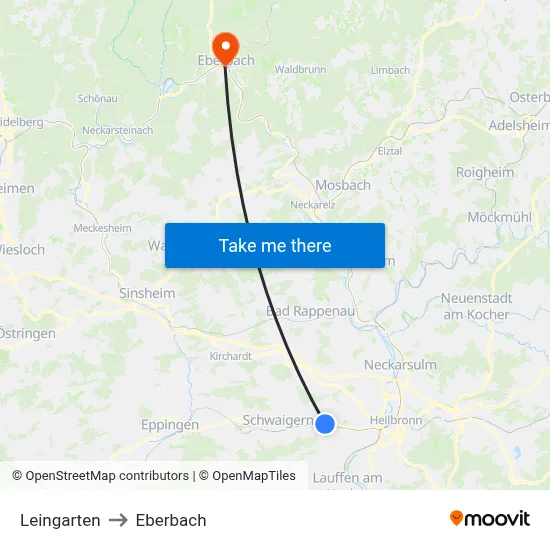 Leingarten to Eberbach map