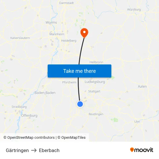 Gärtringen to Eberbach map