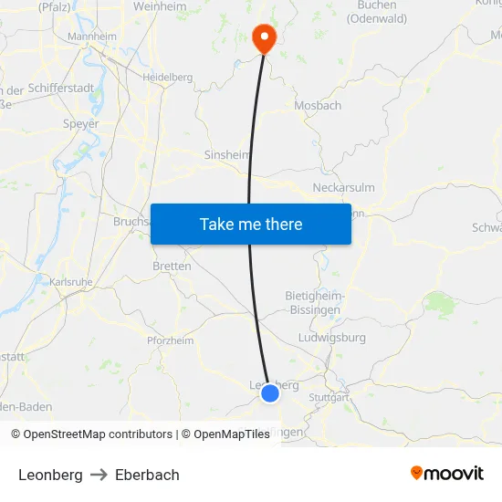 Leonberg to Eberbach map