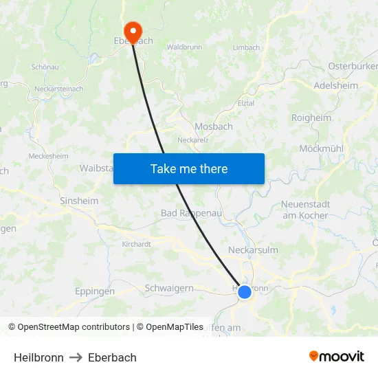 Heilbronn to Eberbach map