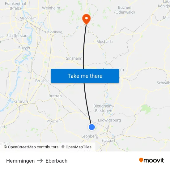 Hemmingen to Eberbach map