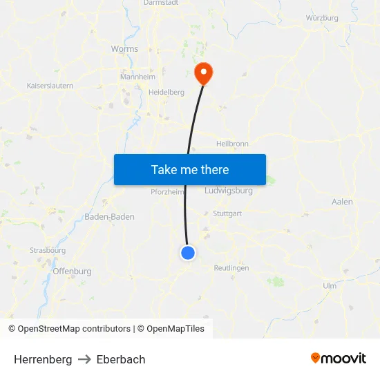 Herrenberg to Eberbach map