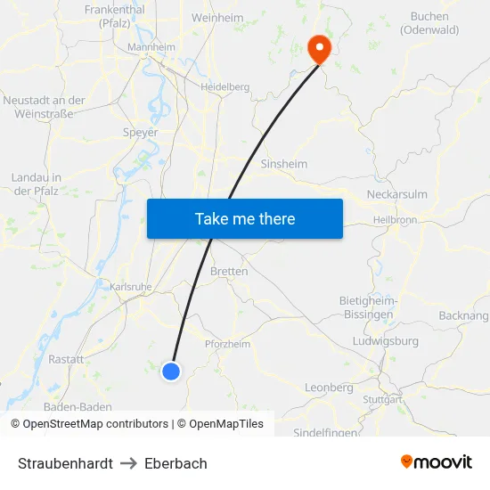 Straubenhardt to Eberbach map