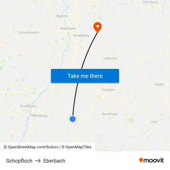 Schopfloch to Eberbach map