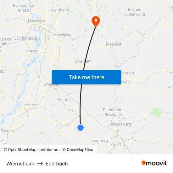 Wiernsheim to Eberbach map