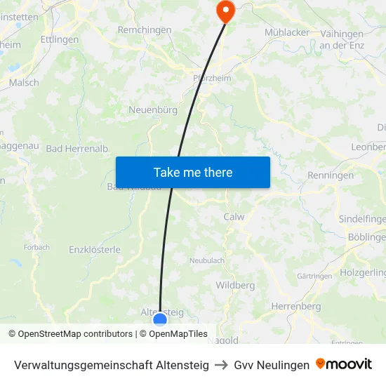 Verwaltungsgemeinschaft Altensteig to Gvv Neulingen map