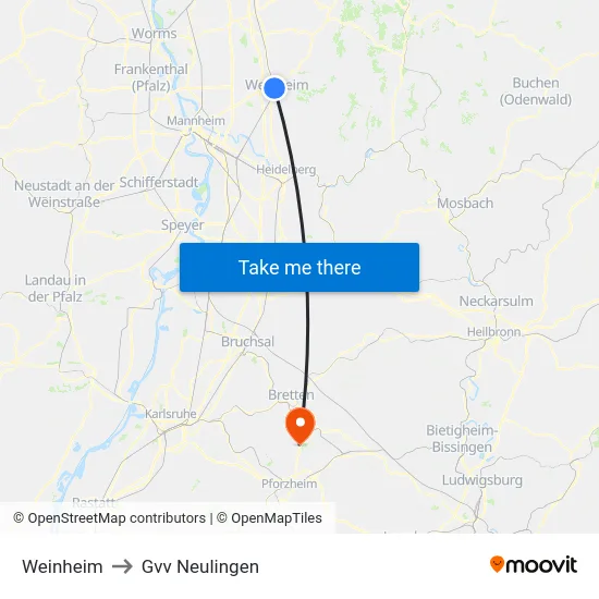 Weinheim to Gvv Neulingen map