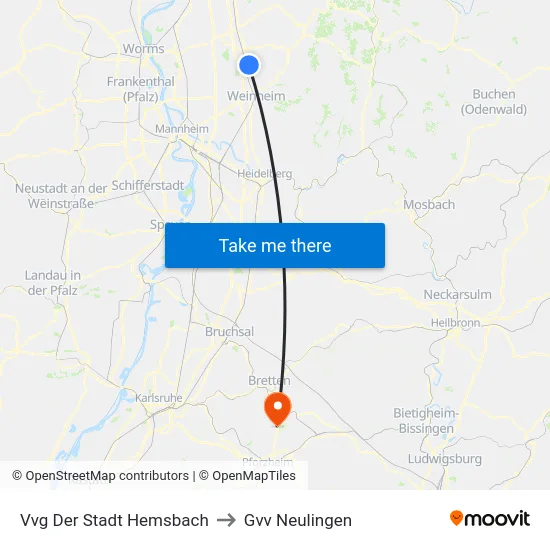 Vvg Der Stadt Hemsbach to Gvv Neulingen map