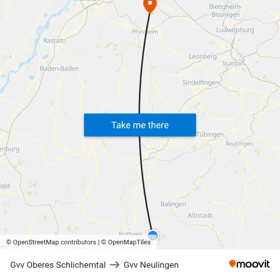 Gvv Oberes Schlichemtal to Gvv Neulingen map