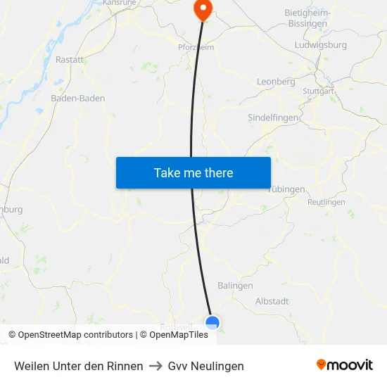 Weilen Unter den Rinnen to Gvv Neulingen map