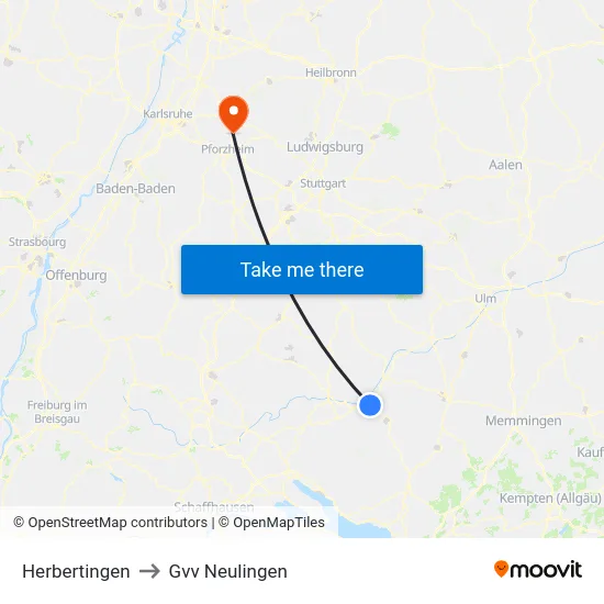 Herbertingen to Gvv Neulingen map