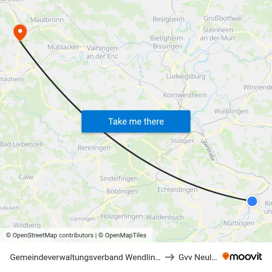 Gemeindeverwaltungsverband Wendlingen am Neckar to Gvv Neulingen map