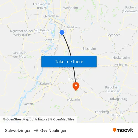 Schwetzingen to Gvv Neulingen map
